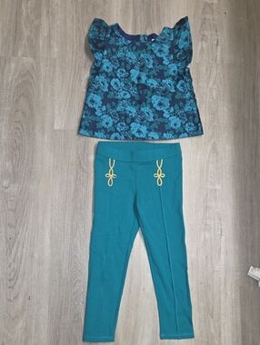 Janie and Jack Teal and Navy Floral Dress Top